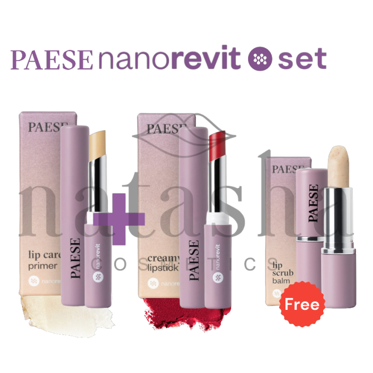 PAESE NANOREVIT BUNDLE baza pod pomadkę + kremowa pomadka nr 17 Rose