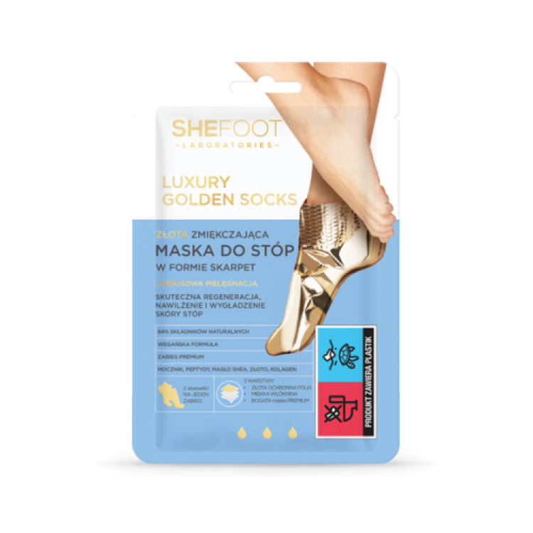 SHE COSMETICS SHEFOOT LUXURY GOLDEN ZŁOTA ZMIĘKCZAJĄCA MASKA DO STÓP W FORMIE SKARPET 1 PARA