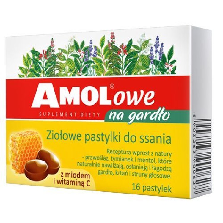 AMOLOWE ZIOŁOWE PASTYLKI DO SSANIA NA GARDŁO MIÓD & CYTRYNA 16szt