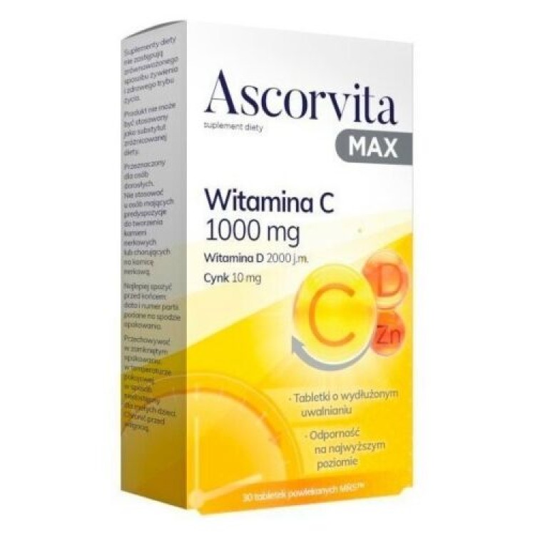 ZDROVIT Ascorvita Max Wit C + Wit D + Cynk 30 tabletek