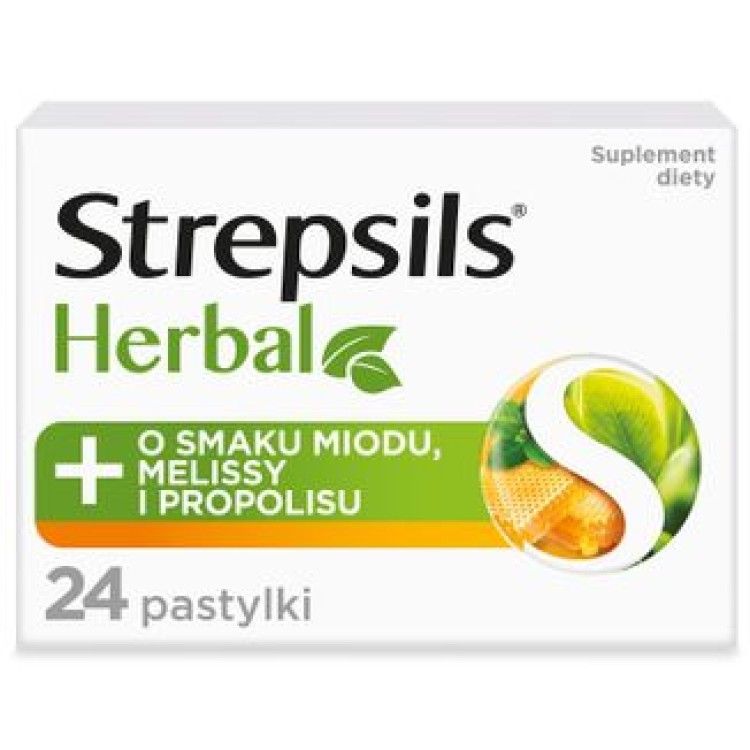 RECKITT Strepsils Herbal o smaku Miodu, Melisy i Propolisku 24 pastylek